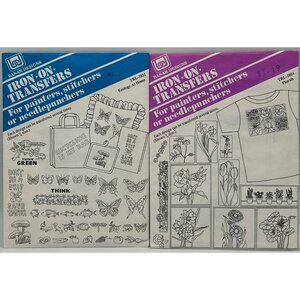 Banar Designs Iron-On Transfers Set of 2  Butterflies Flowers VTG Needlepoint